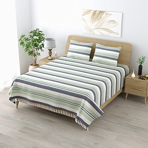 Värde 210 Tc Kerala Coarse Bedsheet Cotton | Double Bedsheet with 2 Pillow Covers | Handloom Bedsheets | Double Bedsheet for Summer | 100x108 inches Bedsheet & 68cmx43cm Pillow | (Summer Green) - Image 1