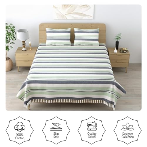Värde 210 Tc Kerala Coarse Bedsheet Cotton | Double Bedsheet with 2 Pillow Covers | Handloom Bedsheets | Double Bedsheet for Summer | 100x108 inches Bedsheet & 68cmx43cm Pillow | (Summer Green) - Image 5