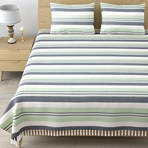 Värde 210 Tc Kerala Coarse Bedsheet Cotton | Double Bedsheet with 2 Pillow Covers | Handloom Bedsheets | Double Bedsheet for Summer | 100x108 inches Bedsheet & 68cmx43cm Pillow | (Summer Green) - Image 2