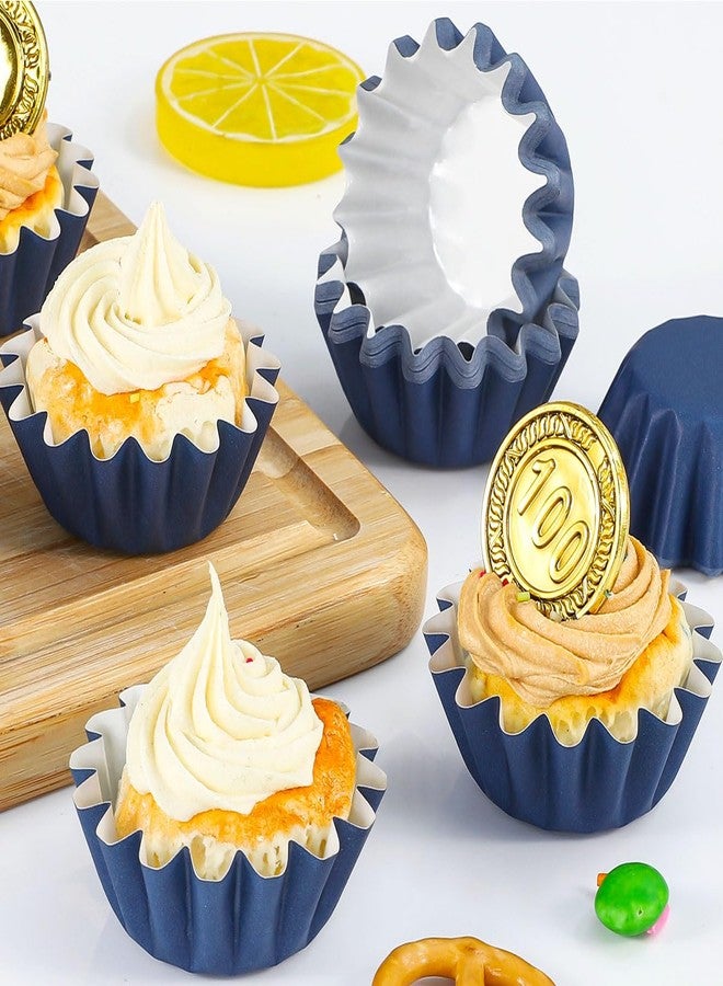 Caperci Grease-Resistant Navy Blue Mini Cupcake Liners 200 Counts - Heavy Duty Paper Muffin Baking Cups, Odorless, No Muffin Pan Needed, Easily Peels (Navy Blue) - Image 2