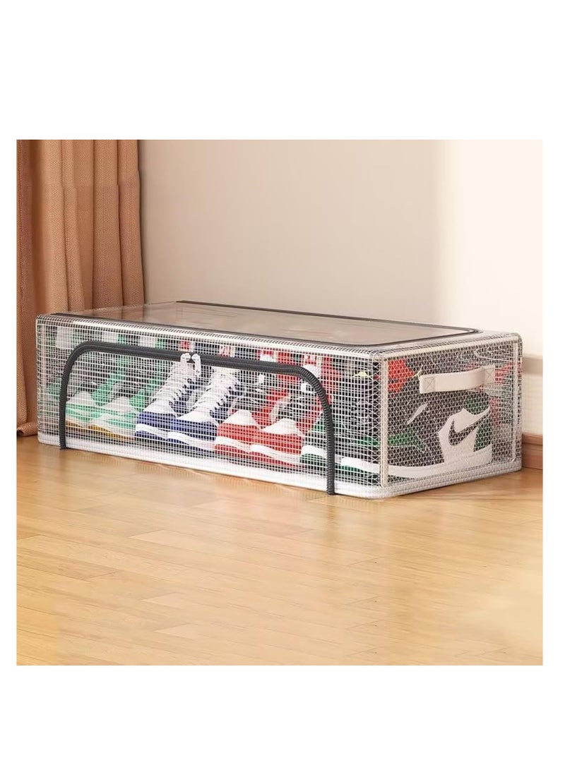 PVC Shoe Storage Box,Clear Shoe Organizer,Under Bed Shoe Storage Organizer,Fabric Shoe Storage Bins Under Bed Shoe Storage Organiser Underbed Bag with Clear Lid Foldable Under Bed Shoes Bag Shoe Storage 60*30*16cm(L-1pcs)  - Image 1