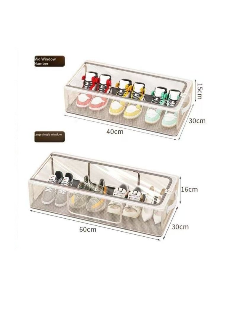 PVC Shoe Storage Box,Clear Shoe Organizer,Under Bed Shoe Storage Organizer,Fabric Shoe Storage Bins Under Bed Shoe Storage Organiser Underbed Bag with Clear Lid Foldable Under Bed Shoes Bag Shoe Storage 60*30*16cm(L-1pcs)  - Image 2