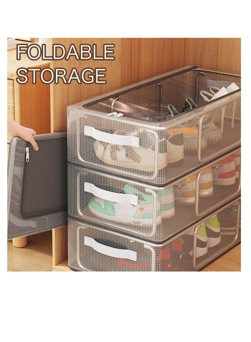 PVC Shoe Storage Box,Clear Shoe Organizer,Under Bed Shoe Storage Organizer,Fabric Shoe Storage Bins Under Bed Shoe Storage Organiser Underbed Bag with Clear Lid Foldable Under Bed Shoes Bag Shoe Storage 60*30*16cm(L-1pcs)  - Image 3