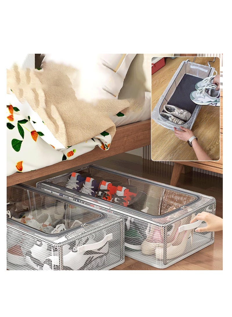 PVC Shoe Storage Box,Clear Shoe Organizer,Under Bed Shoe Storage Organizer,Fabric Shoe Storage Bins Under Bed Shoe Storage Organiser Underbed Bag with Clear Lid Foldable Under Bed Shoes Bag Shoe Storage 60*30*16cm(L-1pcs)  - Image 5