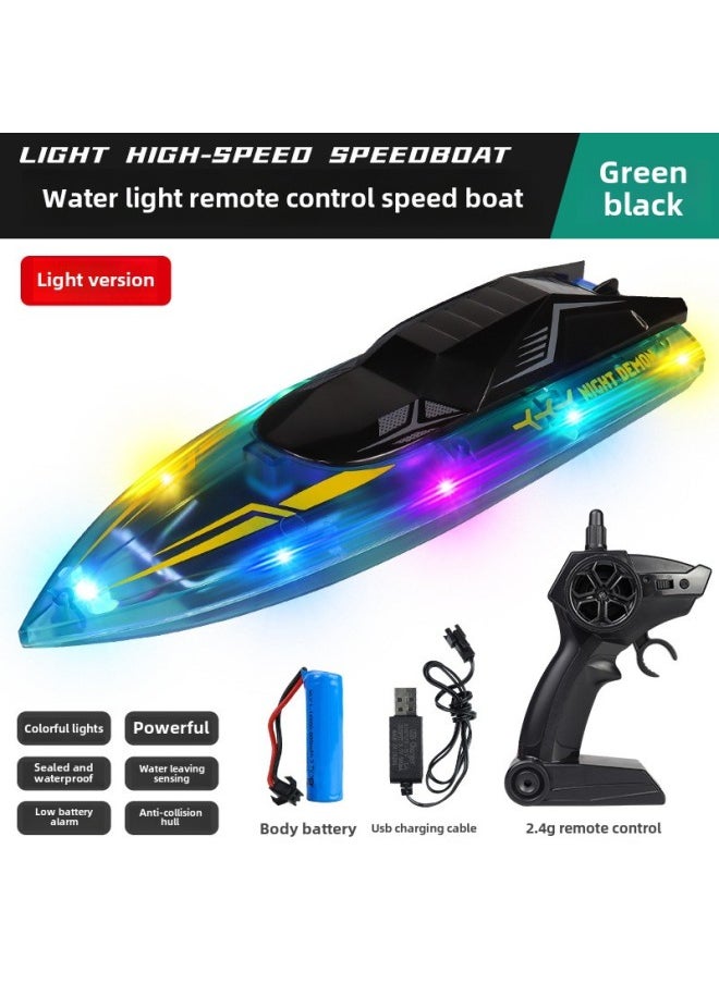 Generic - 918 Light Remote Control Boat 2.4G Remote Control High-speed Boat LED Cool Light Water Sports Toy Boat-Color:Light Version—black And Green - Image 1