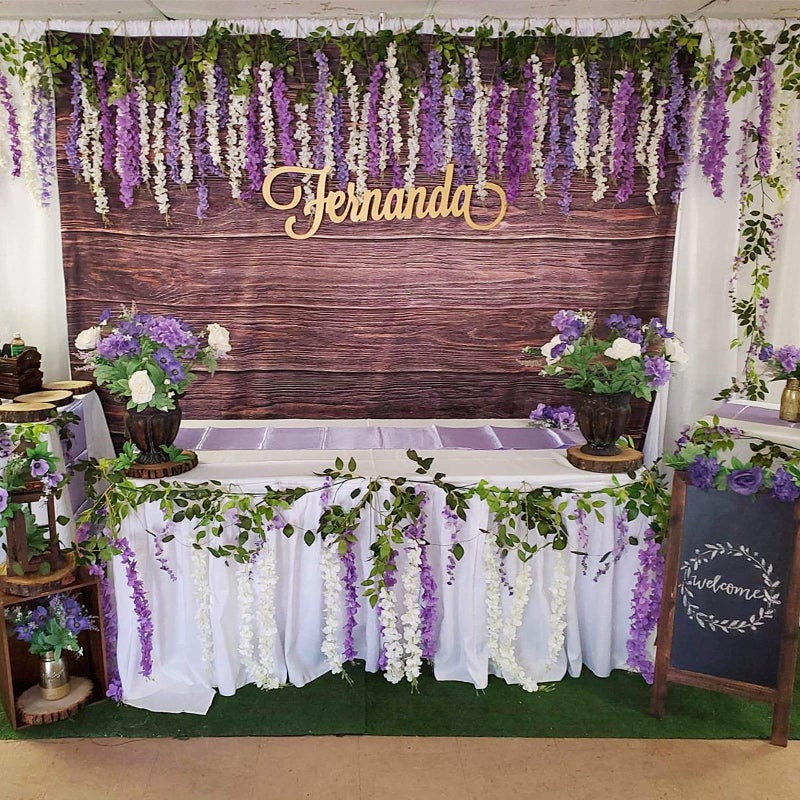 WEISPARK Fake Hanging Flowers - 12 Pieces 3.75 Feet/Piece Artificial Wisteria Vine Ratta Hanging Garland Silk Flowers for Home Party Wedding Decor (Purple) - Image 3