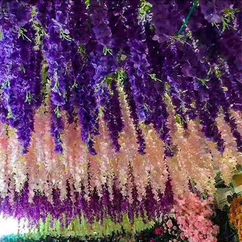WEISPARK Fake Hanging Flowers - 12 Pieces 3.75 Feet/Piece Artificial Wisteria Vine Ratta Hanging Garland Silk Flowers for Home Party Wedding Decor (Purple) - Image 5