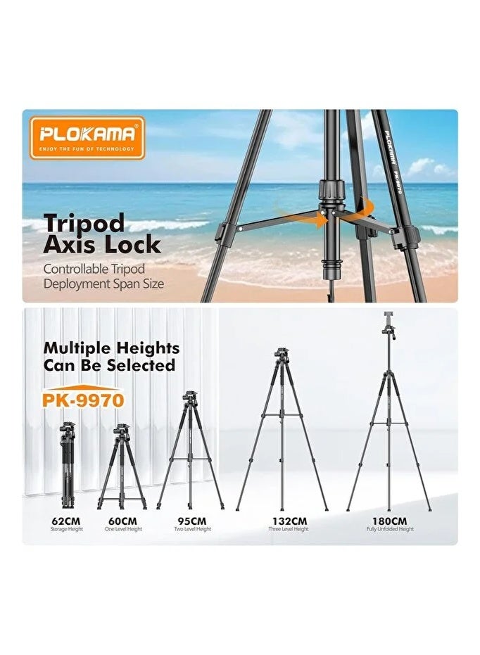 PLOKAMA PK9970 PROFESSIONAL TRIPOD FOR MOBILE & CAMERA 190CM - Image 4