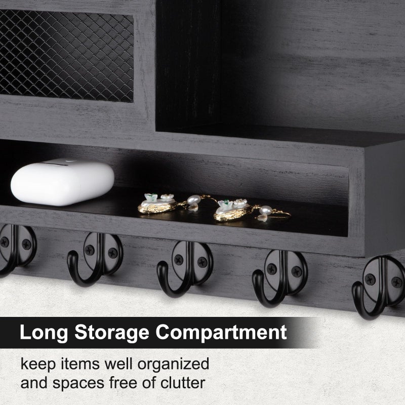 Lucundm Key and Mail Holder Wall Mount, Key Hanger with Long Storage Box and 5 Hooks for Coat, Dog Leash, Home Decor Rack, House Accessories, Entry Way Organizer 11.8â€W x 7.8â€H x 3.2â€D - Image 4
