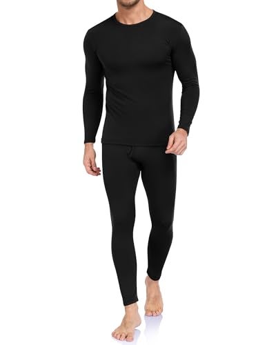 WEERTI Thermal Underwear for Men Long Johns with Fleece Lined Base Layer Men Cold Weather Top Bottom Black