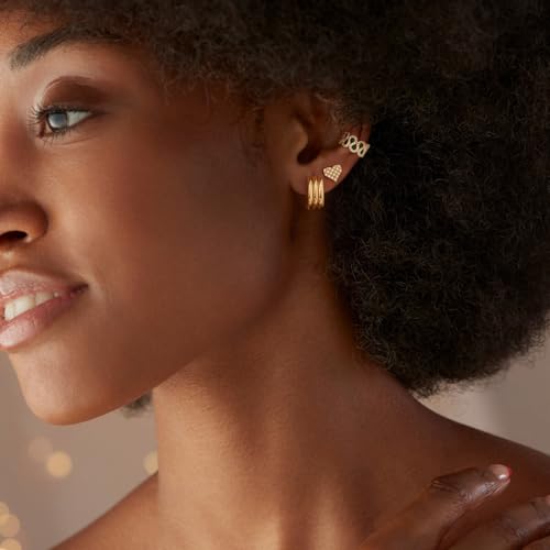 MYEARS Women Ribbed Earrings Gold Huggie Chunky Band Hoop 14K Small Simple Hypoallergenic Everyday Jewelry - Image 2
