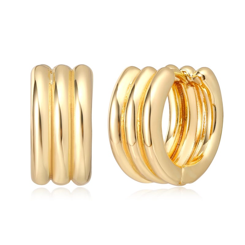 MYEARS Women Ribbed Earrings Gold Huggie Chunky Band Hoop 14K Small Simple Hypoallergenic Everyday Jewelry - Image 5