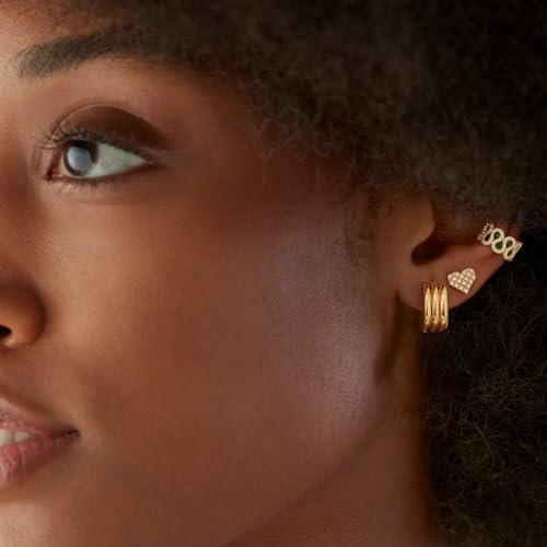 MYEARS Women Ribbed Earrings Gold Huggie Chunky Band Hoop 14K Small Simple Hypoallergenic Everyday Jewelry - Image 3