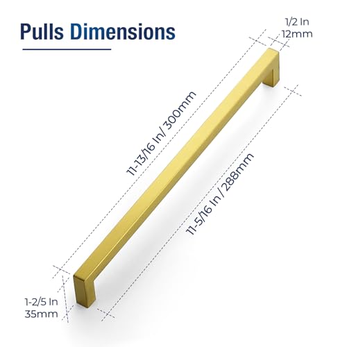 JOY DECOR 10 Pack Cabinet Handles Gold Cabinet Pulls 1113 Inch Kitchen Handles Square Drawer Pulls Stainless Steel Drawer Hardware Handles 288mm Hole Centers - Image 3