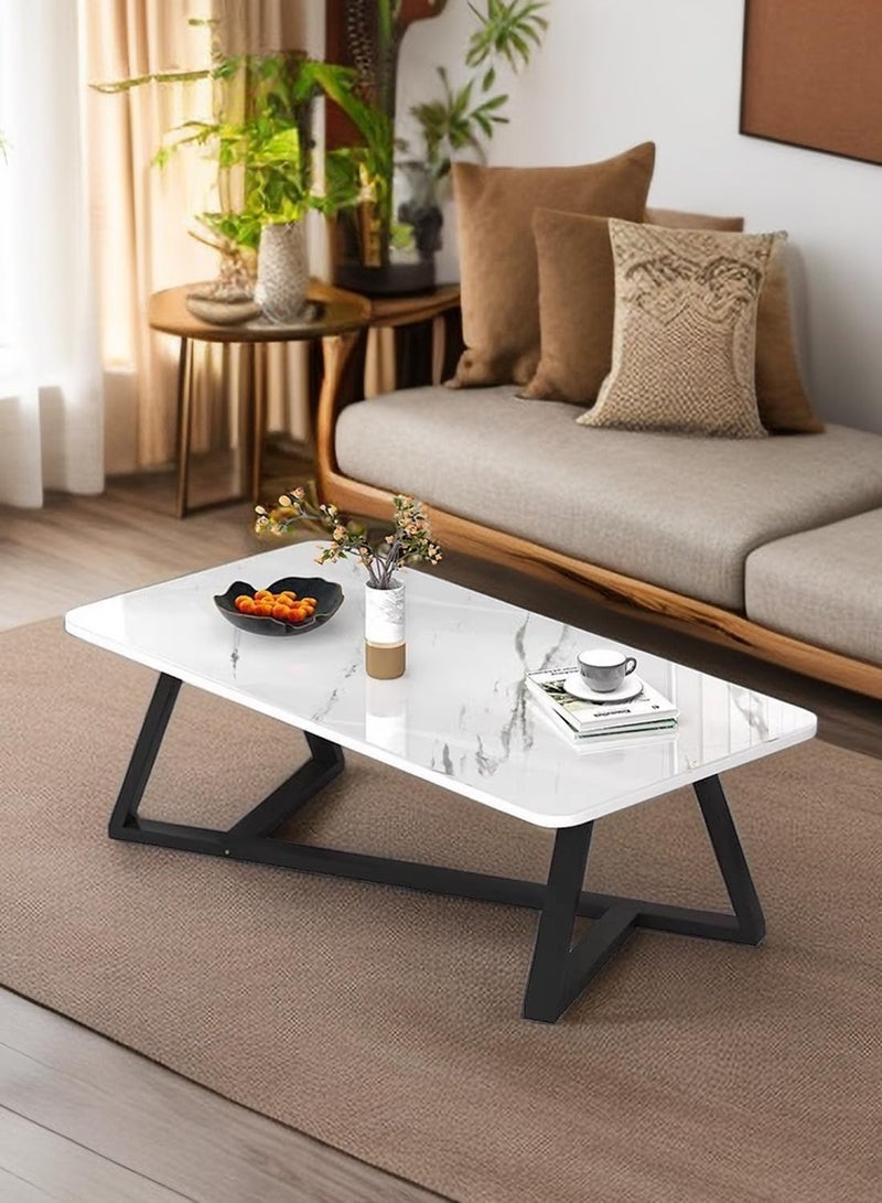 TAPIT Coffee Table Desk Light Luxury Creative Tea Table Rectangular Tea Table Steel Frame Legs Stylish Large Desktop Coffee Table Stable Load-bearing (White) - Image 1