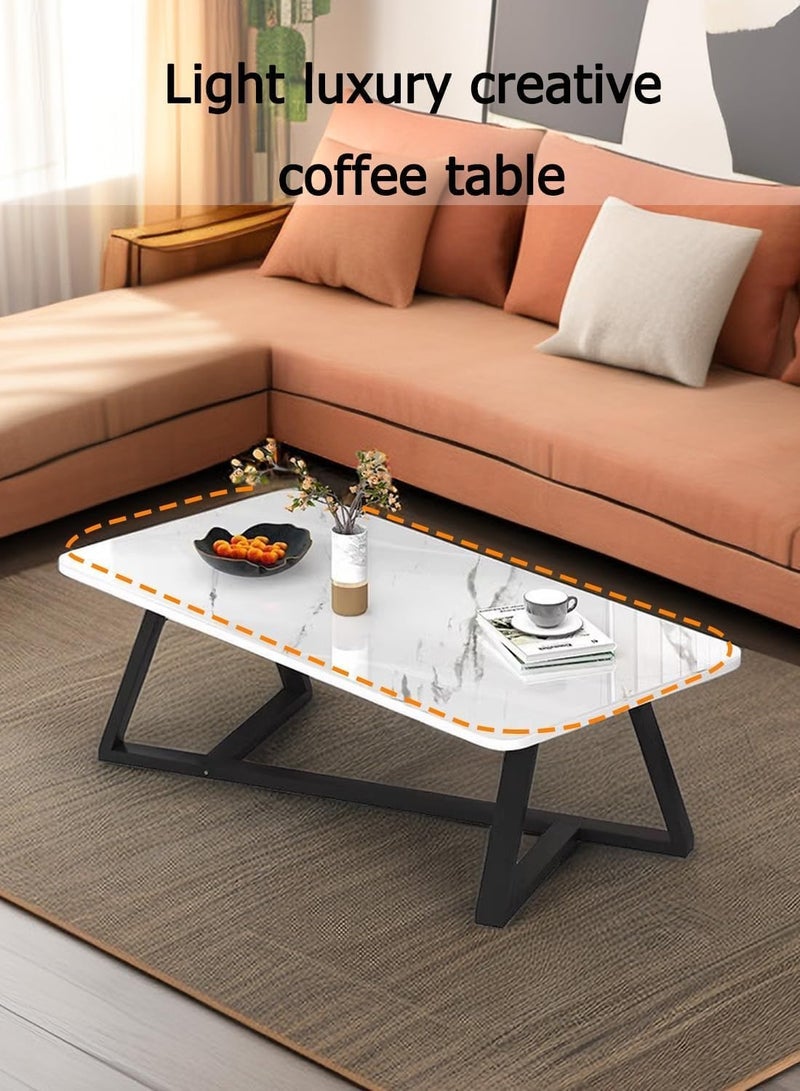 TAPIT Coffee Table Desk Light Luxury Creative Tea Table Rectangular Tea Table Steel Frame Legs Stylish Large Desktop Coffee Table Stable Load-bearing (White) - Image 5