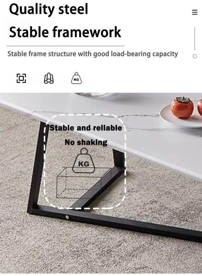 TAPIT Coffee Table Desk Light Luxury Creative Tea Table Rectangular Tea Table Steel Frame Legs Stylish Large Desktop Coffee Table Stable Load-bearing (White) - Image 3