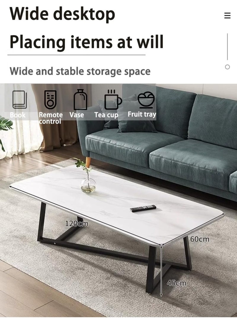 TAPIT Coffee Table Desk Light Luxury Creative Tea Table Rectangular Tea Table Steel Frame Legs Stylish Large Desktop Coffee Table Stable Load-bearing (White) - Image 4