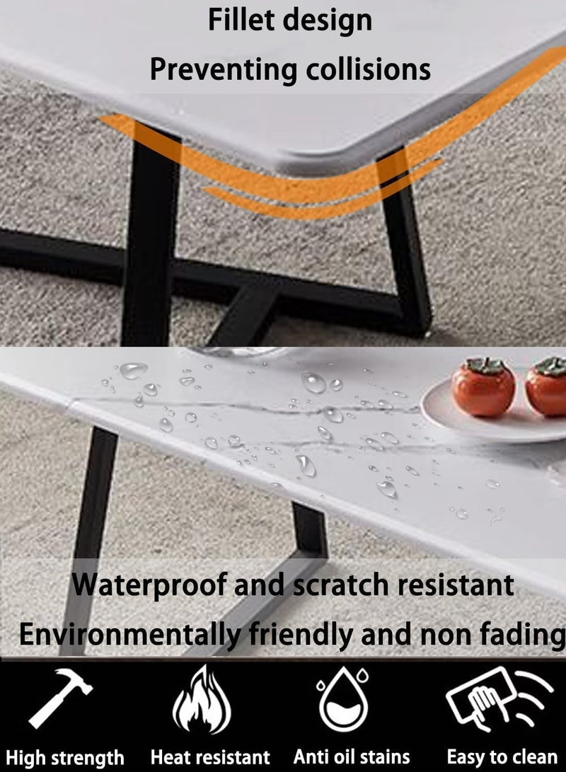 TAPIT Coffee Table Desk Light Luxury Creative Tea Table Rectangular Tea Table Steel Frame Legs Stylish Large Desktop Coffee Table Stable Load-bearing (White) - Image 2