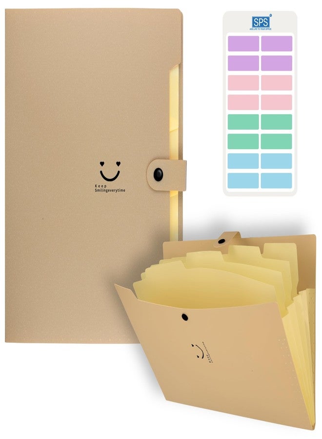 اس بي اس ملف SPS قابل للتوسيع بخمسة جيوب بتصميم مبتسم - يناسب مستندات بحجم A4 وحجم الرسائل، منظم ملفات أكورديون، ملف للمكتب، منظم ملفات محمول، للمدرسة والمنزل - أصفر رملي - Image 1
