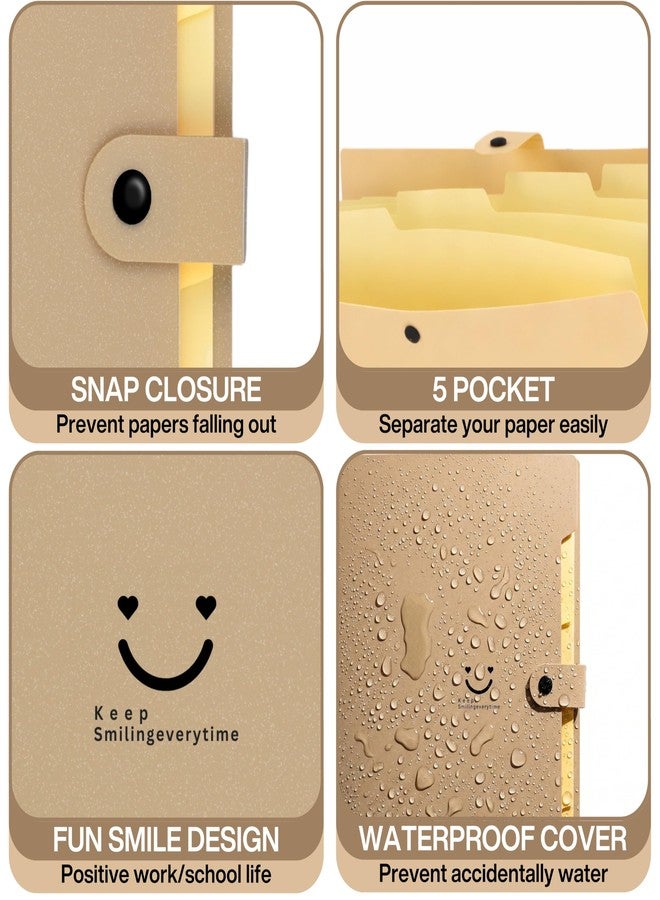 اس بي اس ملف SPS قابل للتوسيع بخمسة جيوب بتصميم مبتسم - يناسب مستندات بحجم A4 وحجم الرسائل، منظم ملفات أكورديون، ملف للمكتب، منظم ملفات محمول، للمدرسة والمنزل - أصفر رملي - Image 3