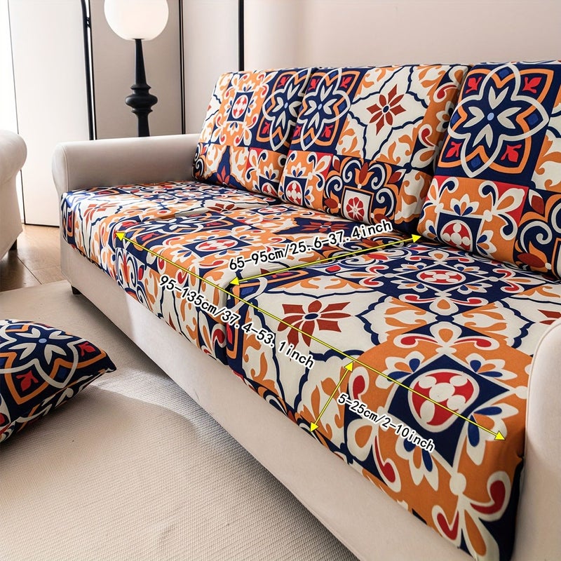 1pc Bohemian Style Stretch Sofa Slipcover 3 Seater All Season Sofa Cover For Living Room Office Home Decor - Image 5