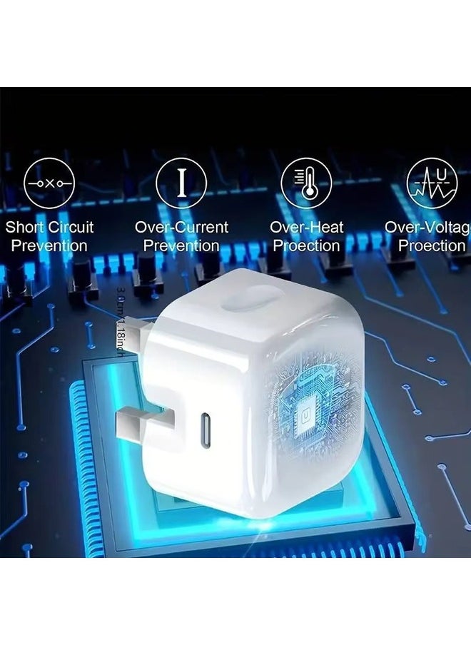 Power Plus - Phone 20W PD Fast Charger, Type C Power Block Wall Charger Plug Adapter USB-C to Lightning Cable 14 13 12 11 Pro Mini XS XR X, iPad, White - Image 1