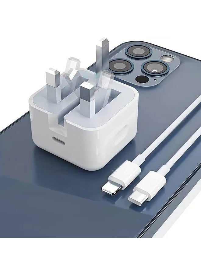 Power Plus - Phone 20W PD Fast Charger, Type C Power Block Wall Charger Plug Adapter USB-C to Lightning Cable 14 13 12 11 Pro Mini XS XR X, iPad, White - Image 1