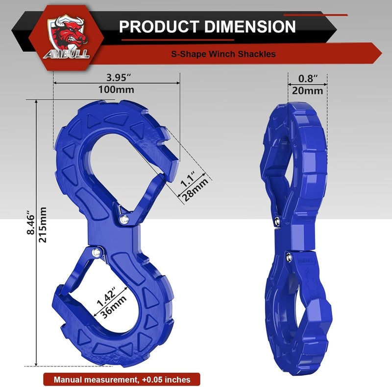AMBULL 3/8 Tow Hook - Multifunctional Winch Hook for Off-Road Recovery, 33000 Lbs Capacity, Blue - Image 2