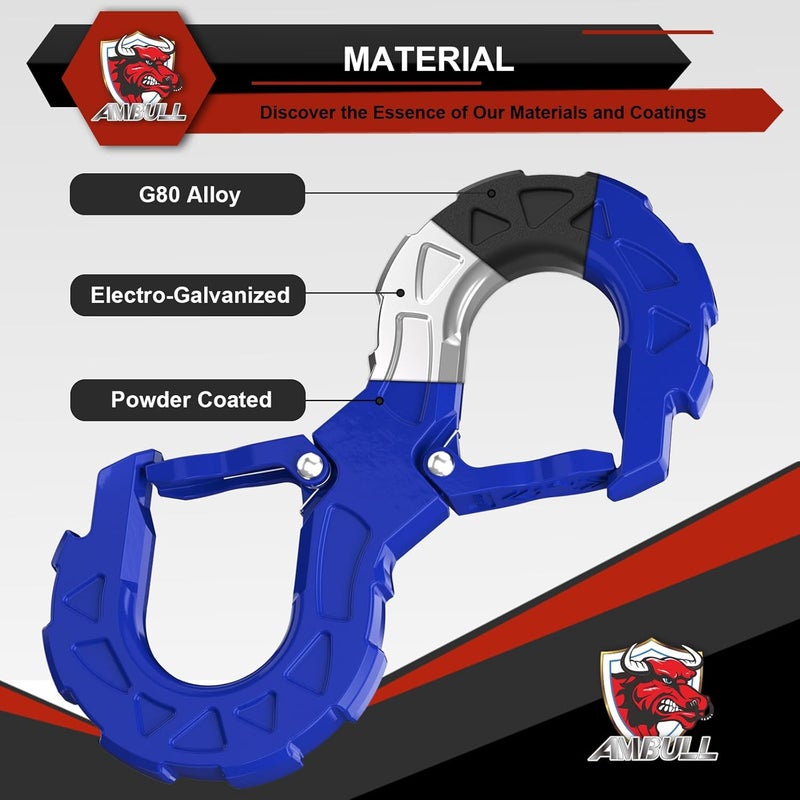 AMBULL 3/8 Tow Hook - Multifunctional Winch Hook for Off-Road Recovery, 33000 Lbs Capacity, Blue - Image 4