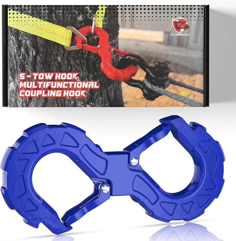 AMBULL 3/8 Tow Hook - Multifunctional Winch Hook for Off-Road Recovery, 33000 Lbs Capacity, Blue - Image 1