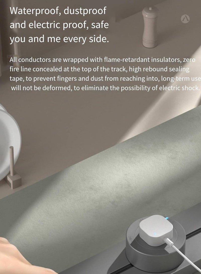 Power Track Socket Wall Mounted Sliding Rail GREY 60cm with 3 AC Universal Outlet adapters, USB-C port charging Wall Outlet,Suitable for Kitchen, Living Room, Study, Office - Image 5