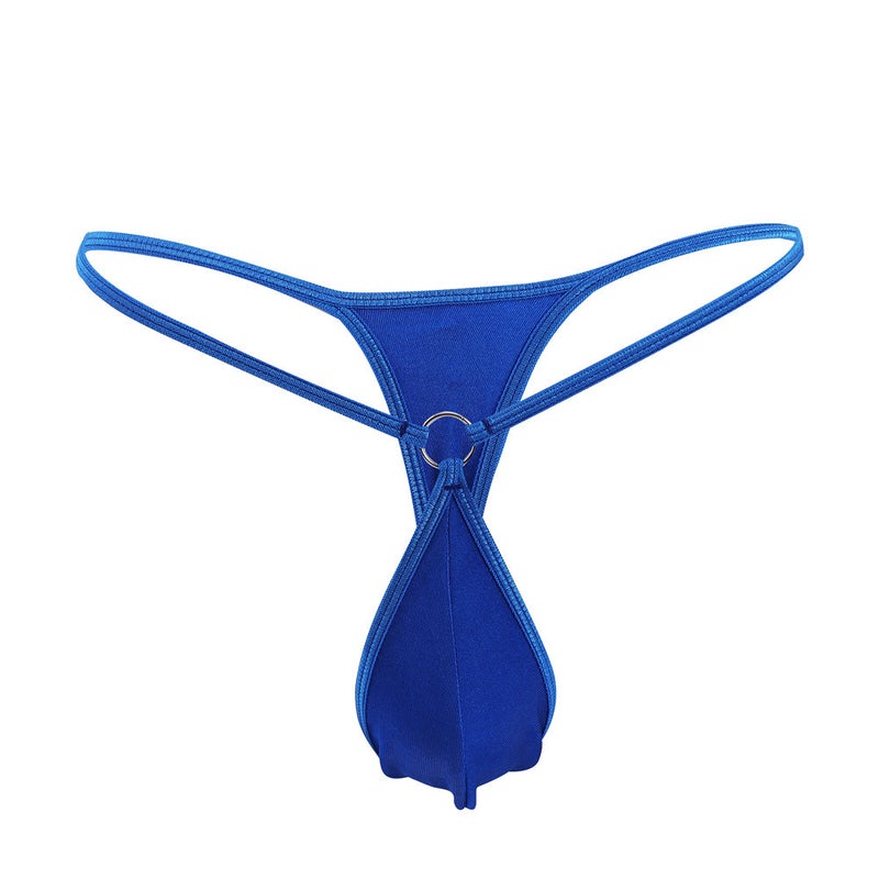 Sexy Mini Mens Thong Simple Personalized Iron Ring Fashionable Low Waist Cross-border Mens T-pants Swimsuit Underwear Blue 