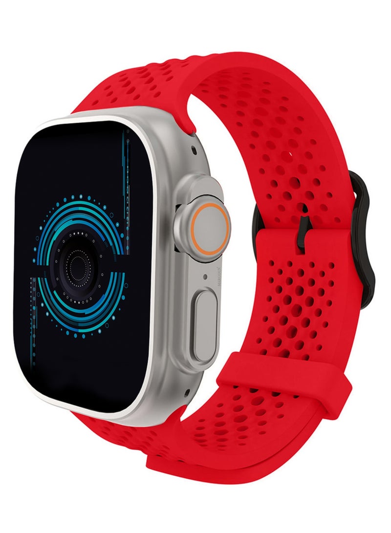 CATANES 49mm/45mm/44mm/ Sport Silicone Watch Band Compatible with Apple Watch Series 9/8/7/6/5/4/3/2/1 & SE – Breathable Soft Strap with Buckle -  Red - Image 4