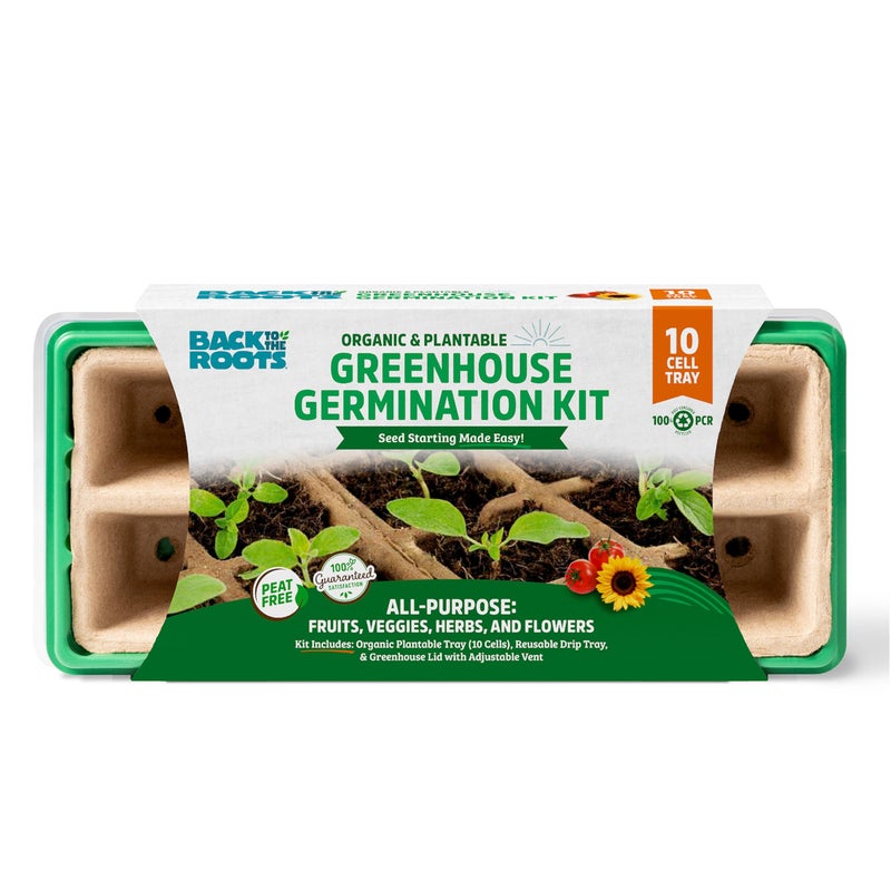 Back to The Roots 10-Cell Greenhouse Germination Kit | Includes Biodegradable Pots & Vented Greenhouse Lid | Made from 75% Recycled Plastic - Image 1