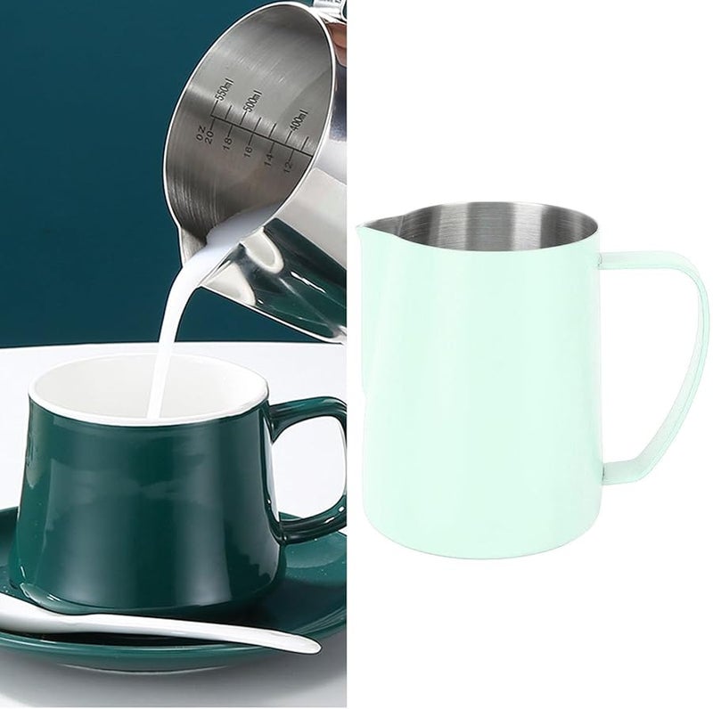 Pwshymi 480ML إبريق فوم الحليب الفولاذ المقاوم للصدأ مع مقياس داخلي لفن اللاتيه باللون الأخضر - Image 5