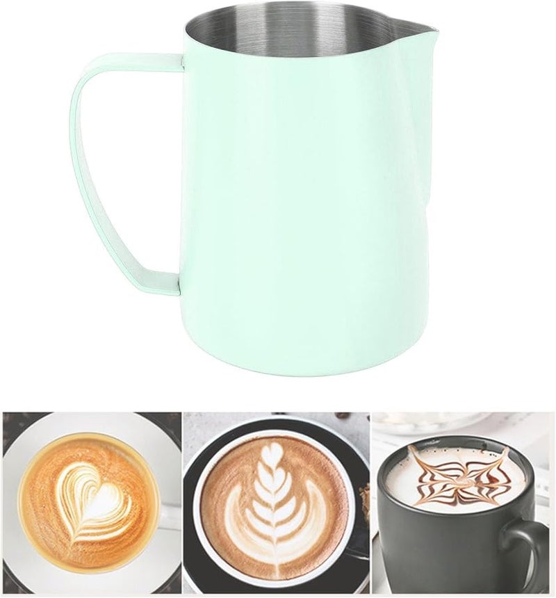 Pwshymi 480ML إبريق فوم الحليب الفولاذ المقاوم للصدأ مع مقياس داخلي لفن اللاتيه باللون الأخضر - Image 4