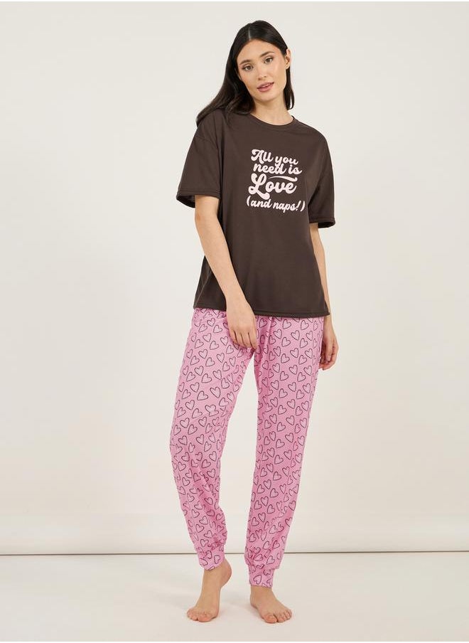 Styli - All You Need Is Love Dropped Shoulder T-Shirt & Heart Pyjama Set - Image 1