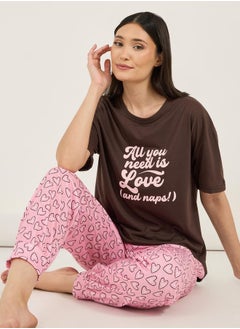 All You Need Is Love Dropped Shoulder T-Shirt & Heart Pyjama Set