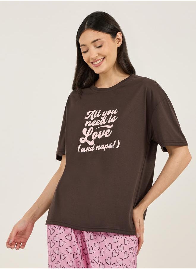 Styli - All You Need Is Love Dropped Shoulder T-Shirt & Heart Pyjama Set - Image 1