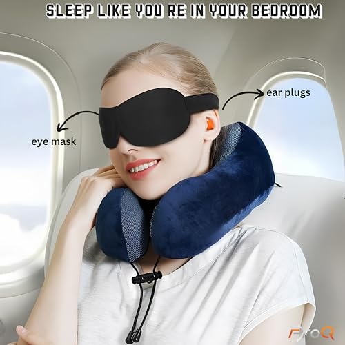 ProQ Neck Pillow for Travelling - Travel Pillow for Flights - Memory Foam Neck Pillow - Travel Neck Rest Pillows - Traveling Pillow for Men, Women Travelling Accessories, Lightweight, Portable, Blue - Image 2