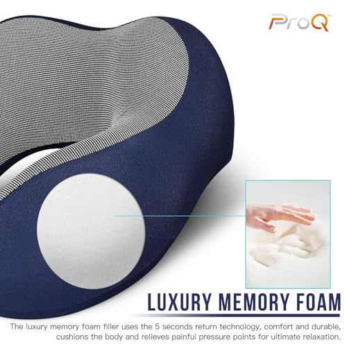 ProQ Neck Pillow for Travelling - Travel Pillow for Flights - Memory Foam Neck Pillow - Travel Neck Rest Pillows - Traveling Pillow for Men, Women Travelling Accessories, Lightweight, Portable, Blue - Image 4