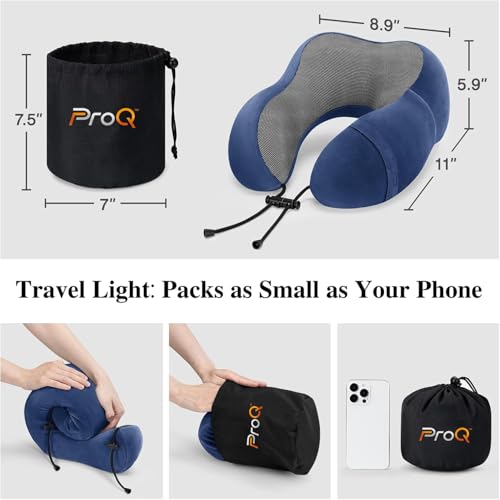 ProQ Neck Pillow for Travelling - Travel Pillow for Flights - Memory Foam Neck Pillow - Travel Neck Rest Pillows - Traveling Pillow for Men, Women Travelling Accessories, Lightweight, Portable, Blue - Image 5