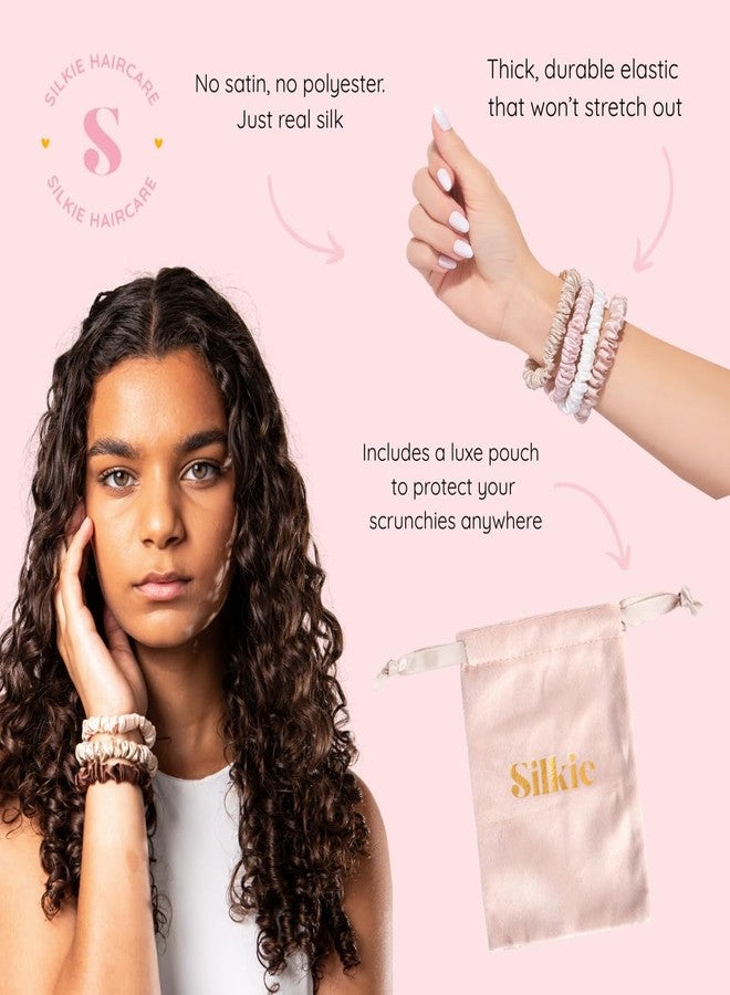 Silkie مجموعة SILKIE x4 - أفضل من الساتان - 100% حرير توت أسود على أسود أربطة شعر رفيعة حقيبة سفر أربطة شعر يومية مرنة للعناية بالشعر حاملة ذيل الحصان بدون ضرر (نوير) - Image 4