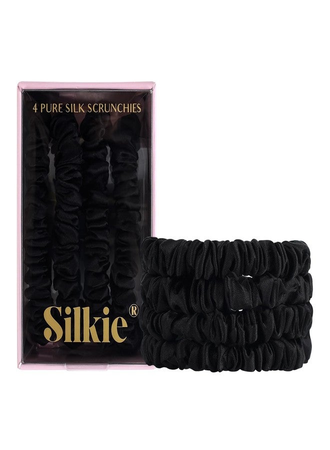 Silkie مجموعة SILKIE x4 - أفضل من الساتان - 100% حرير توت أسود على أسود أربطة شعر رفيعة حقيبة سفر أربطة شعر يومية مرنة للعناية بالشعر حاملة ذيل الحصان بدون ضرر (نوير) - Image 1