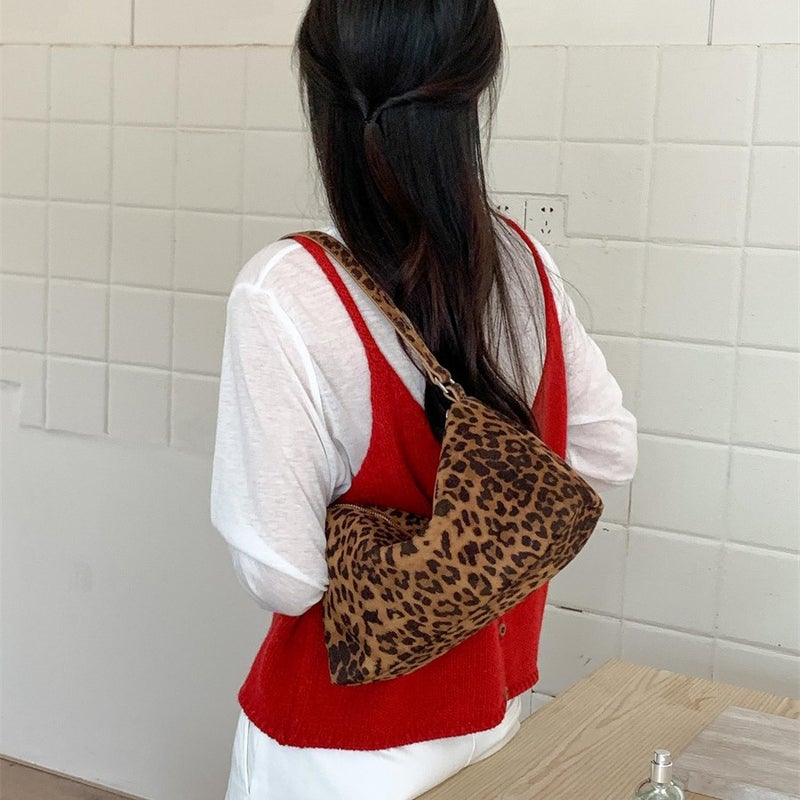 Vintage Suede Leopard Print Shoulder Bag for Women - Image 3