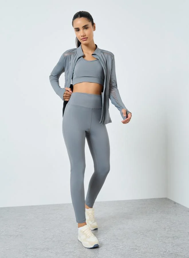 Styli Styli Pack of 3 - Mesh Insert Pocket Detail Jacket, Raceback Sports Bra and Leggings