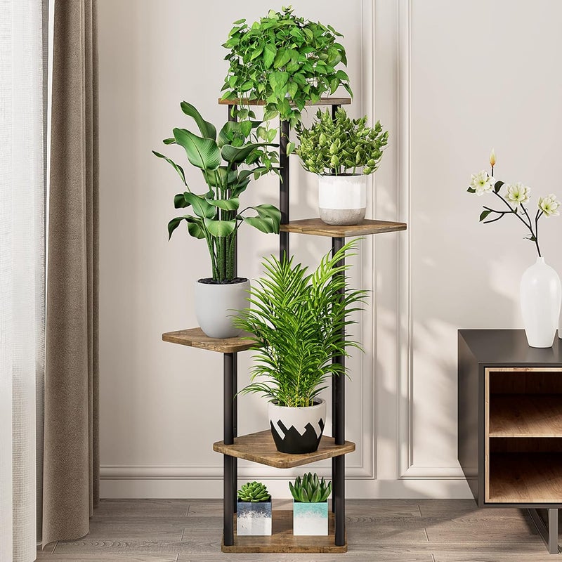 AZERPIAN Plant Stand 5 Tier Indoor Metal Flower Shelf for Multiple Plants Corner Tall Flower Holders for Patio Garden Living Room Balcony Bedroom, Black (5 Tier-Black) - Image 2