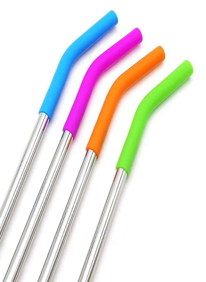 GFDesign Big Drinking Straws Reusable 14.5" Extra Long 8mm Extra Wide Food-Grade 18/8 Stainless Steel Silicone Elbows Tips for Smoothie Milkshake Cocktail Juice Hot Drinks - Set of 4 + 2 Cleaning Brushes - Image 4