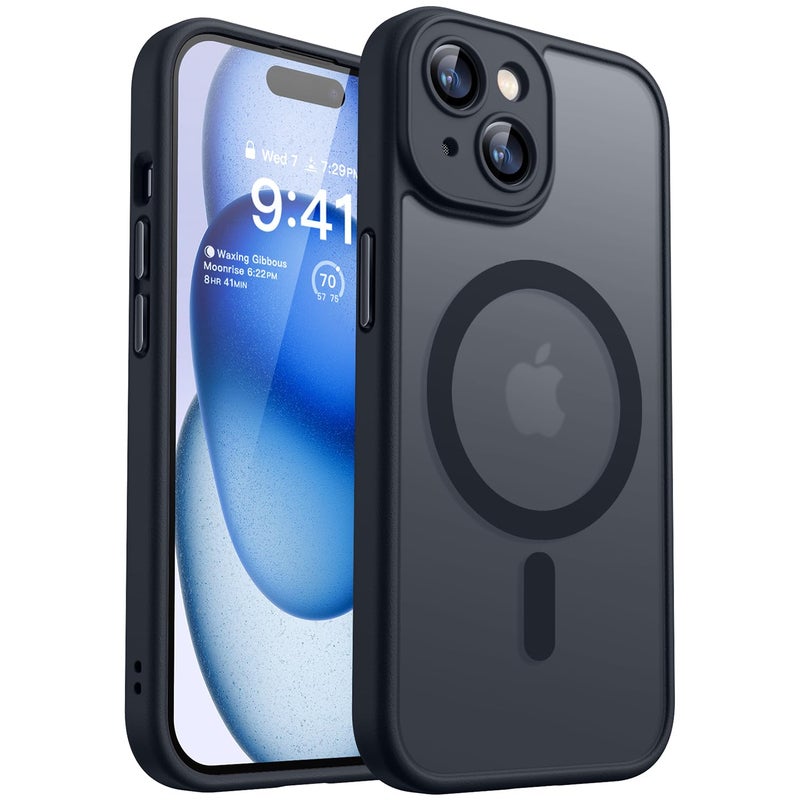 كانشن CANSHN Magnetic Compatible with iPhone 15 Case, Upgraded [Full Camera Protection] [Compatible with Magsafe] [Translucent Matte] Shockproof Protective Phone Case 6.1" - Black - Image 1